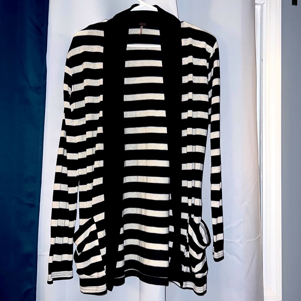 Poof Cardigan Black and Beige Stripped